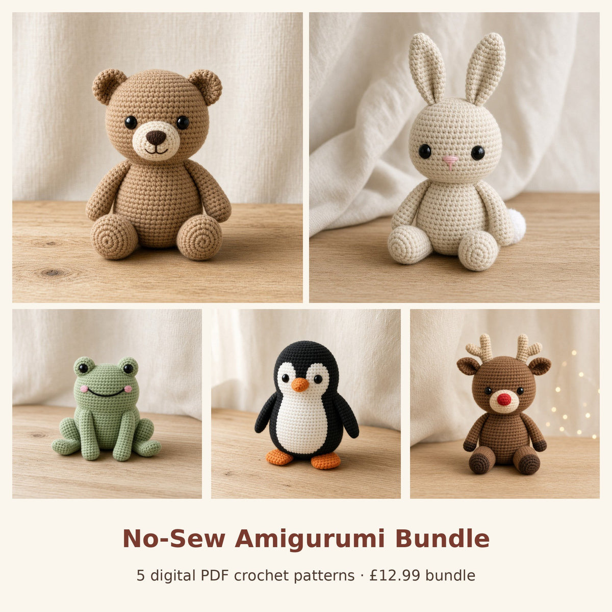 No Sew Amigurumi Crochet Pattern Bundle of 5