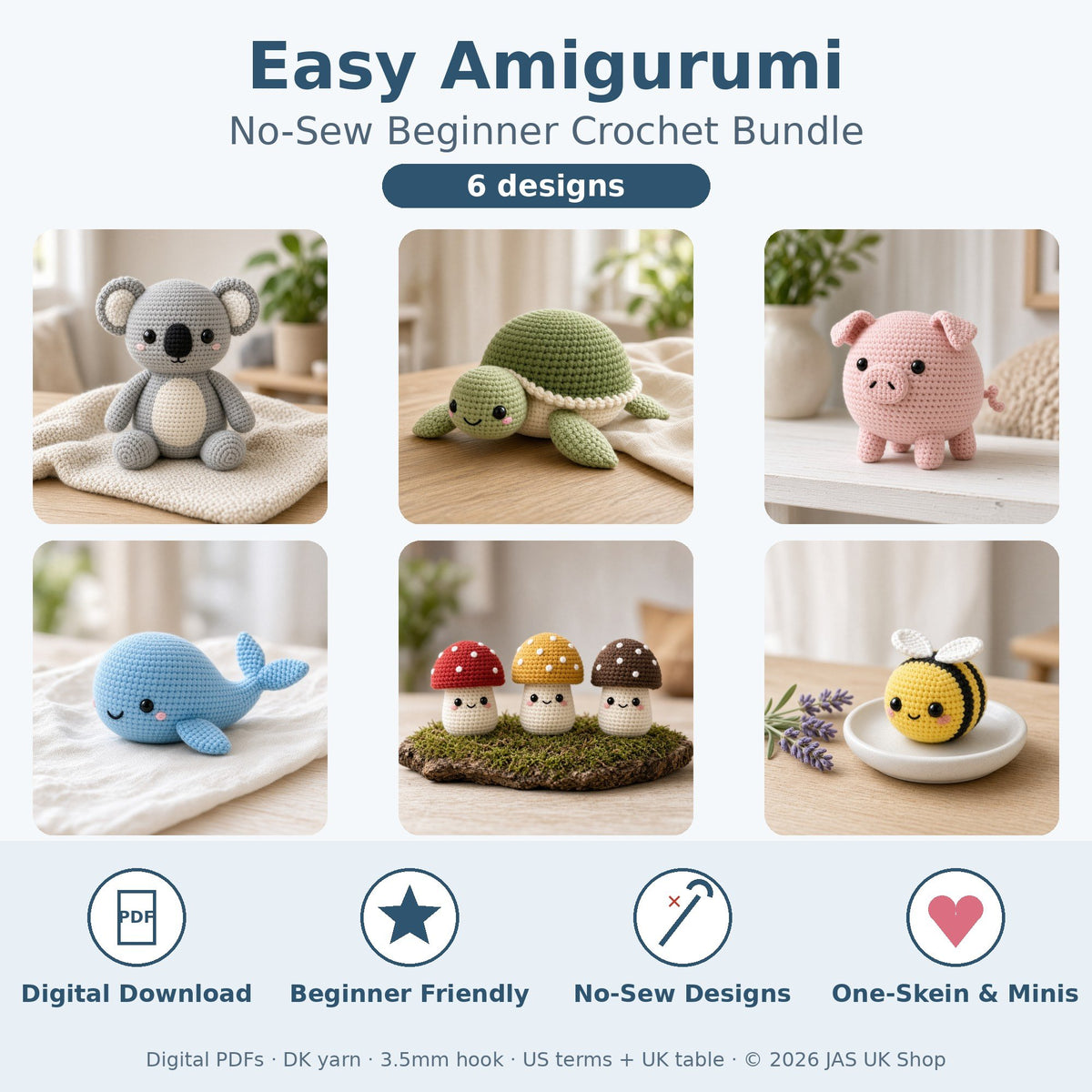 Easy Amigurumi Crochet Pattern Bundle of 6