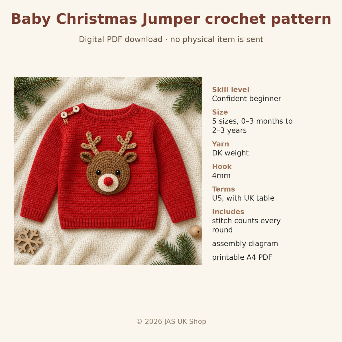 Baby Christmas Jumper, crochet pattern, photo 4