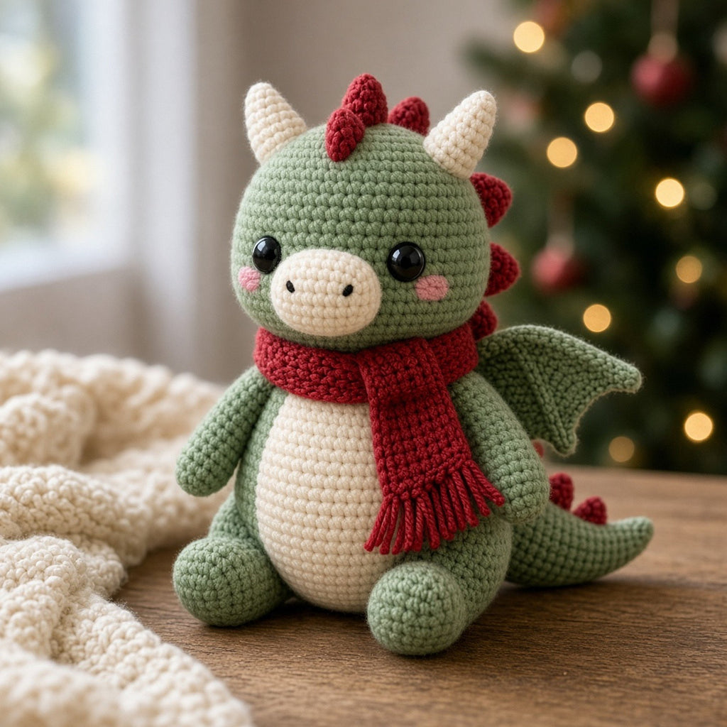 Christmas Baby Dragon with Scarf, crochet pattern