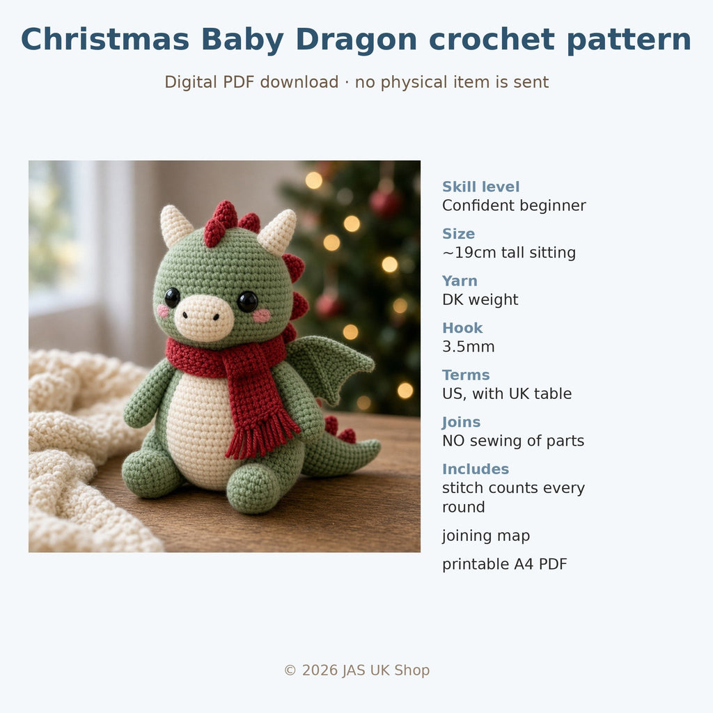 Christmas Baby Dragon with Scarf, crochet pattern, photo 4