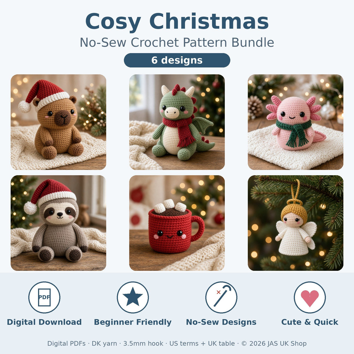 Cosy Christmas Crochet Pattern Bundle of 6