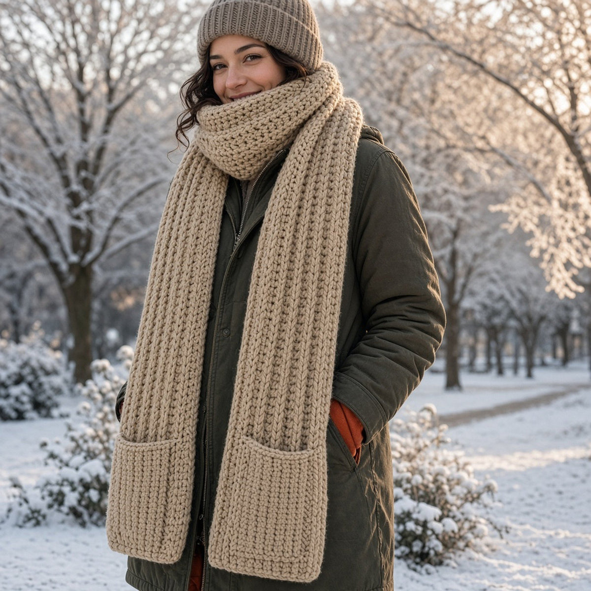 Chunky Pocket Scarf, crochet pattern
