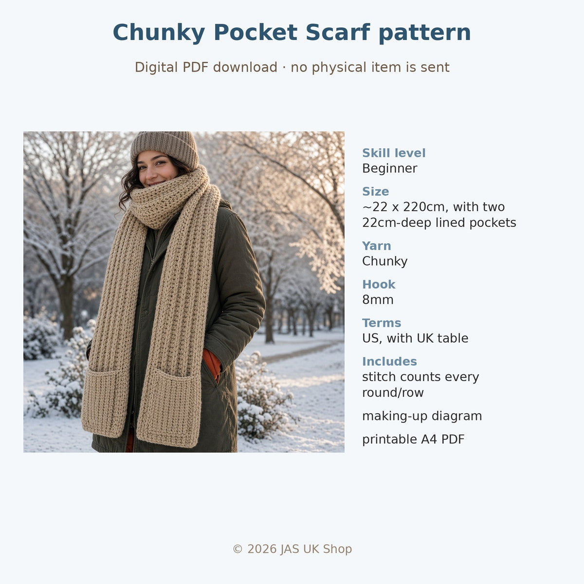 Chunky Pocket Scarf, crochet pattern, photo 4