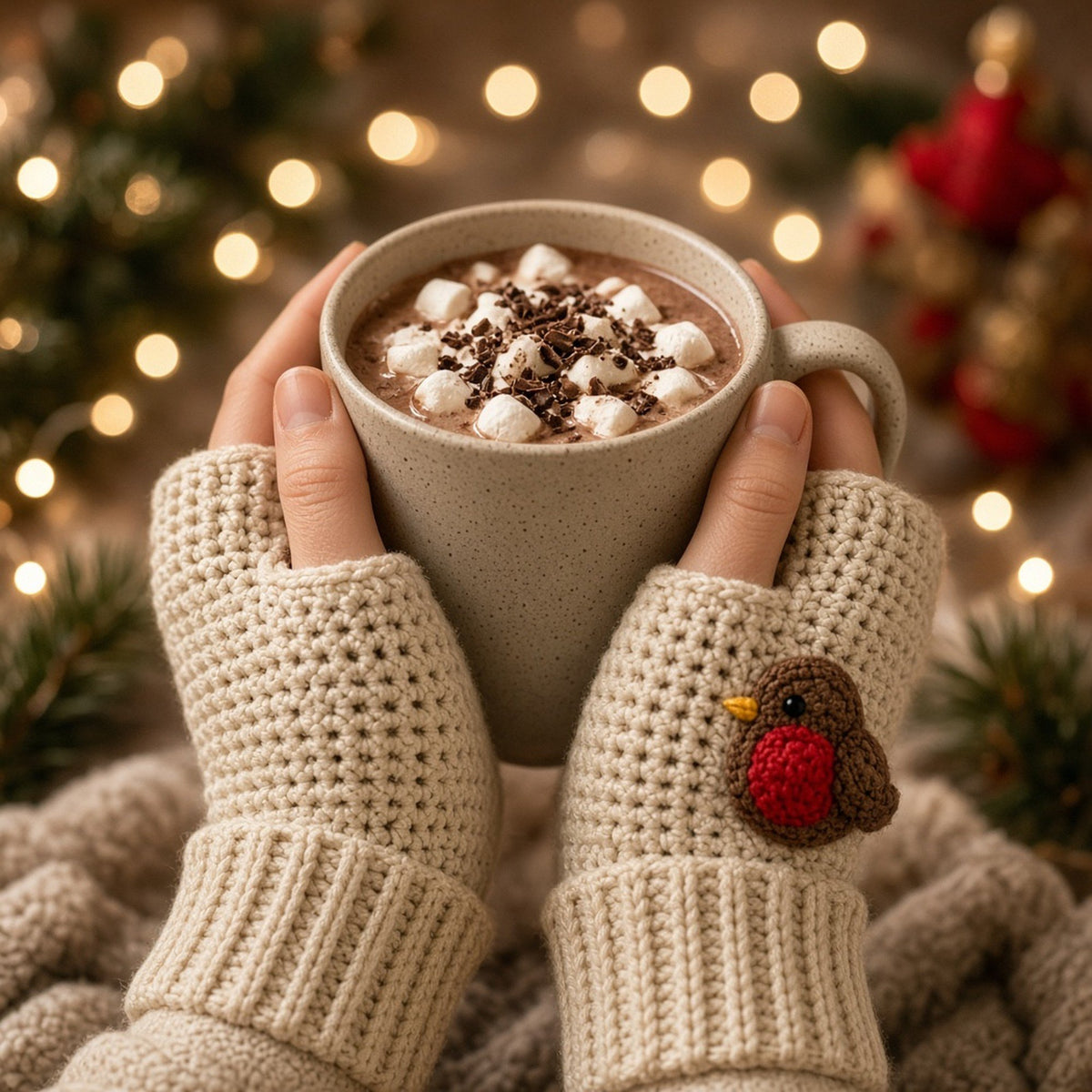 Christmas Fingerless Gloves, crochet pattern