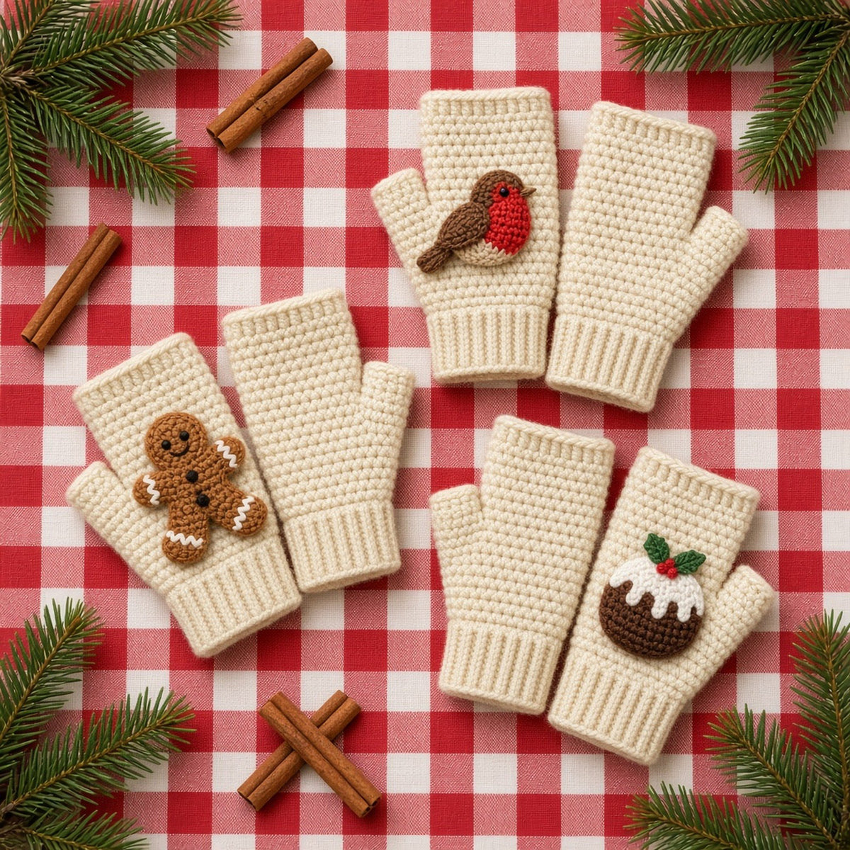 Christmas Fingerless Gloves, crochet pattern, photo 2