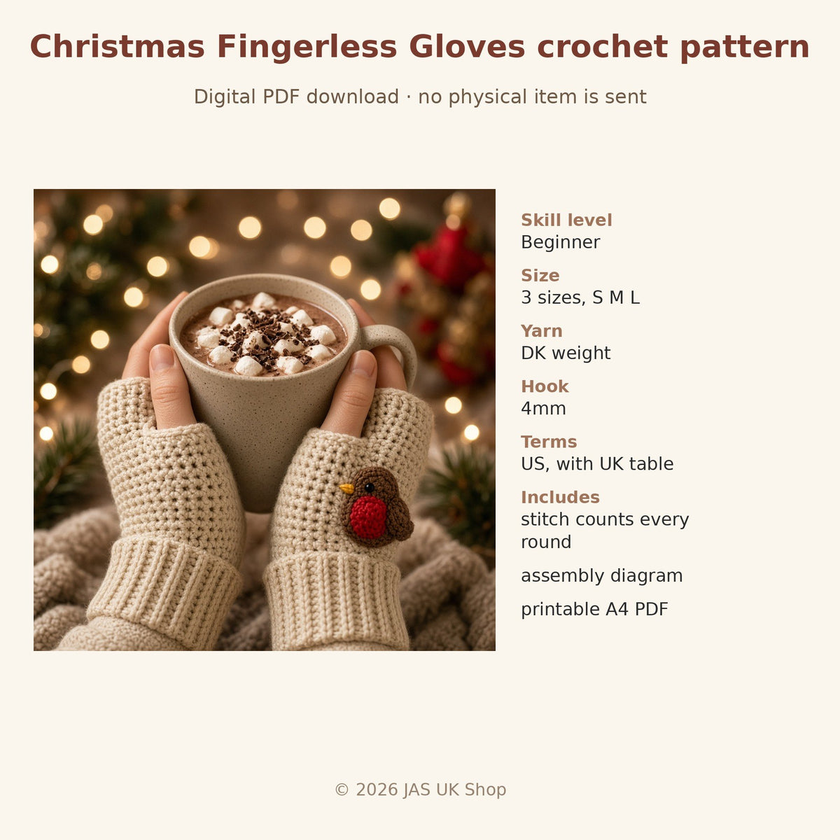 Christmas Fingerless Gloves, crochet pattern, photo 4
