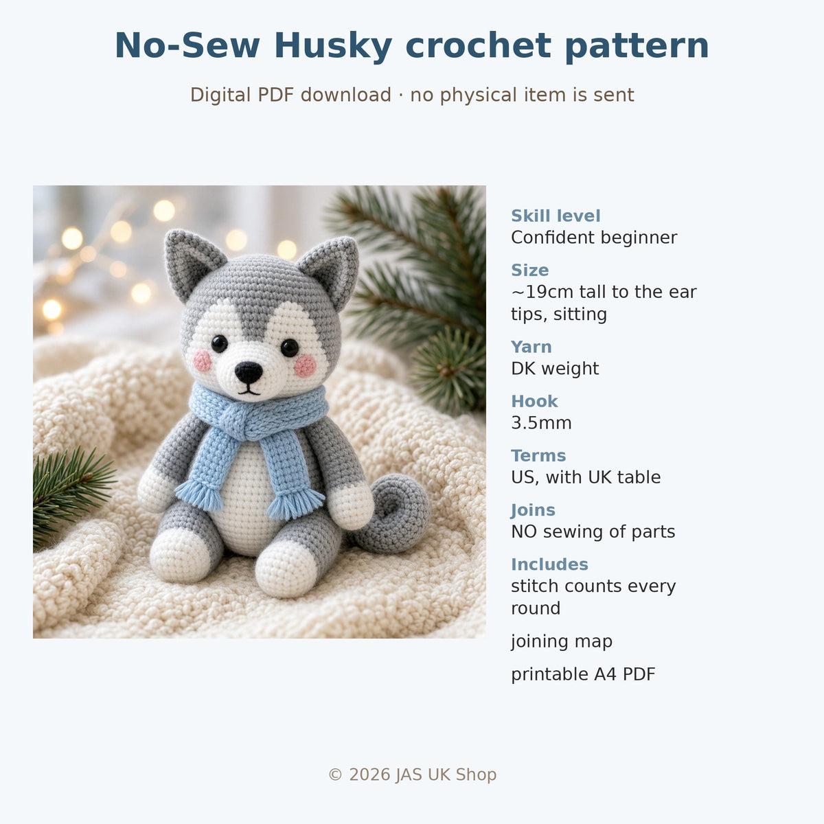 No Sew Husky with Scarf, crochet pattern, photo 4