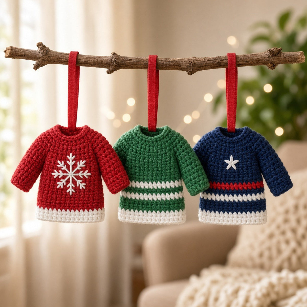 Mini Christmas Jumper Ornament, crochet pattern