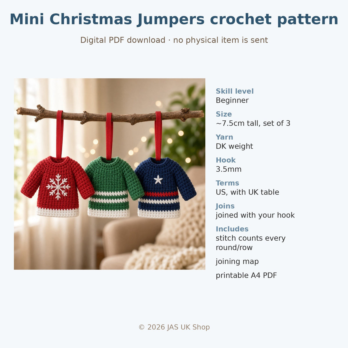Mini Christmas Jumper Ornament, crochet pattern, photo 4
