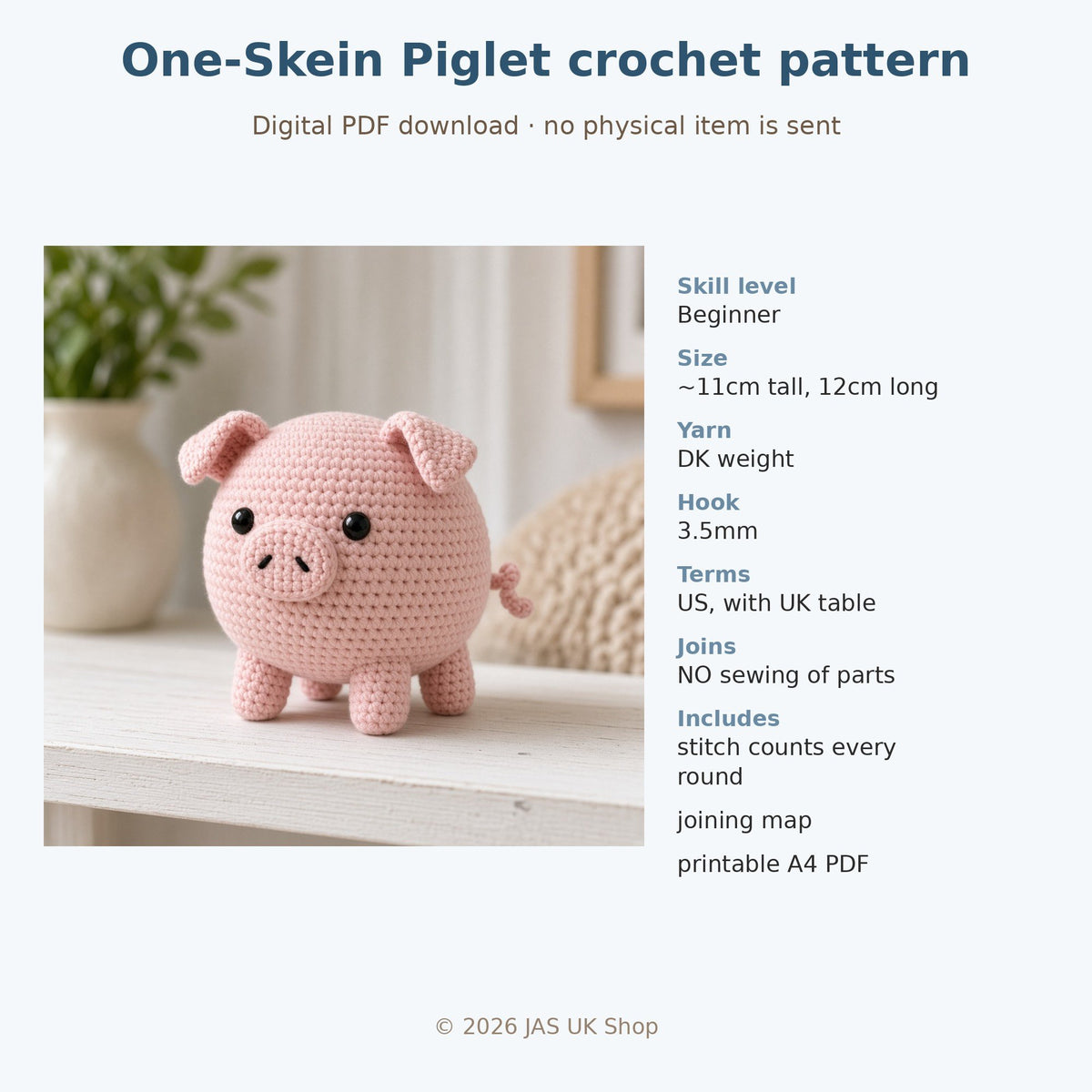 One Skein Piglet, crochet pattern, photo 4