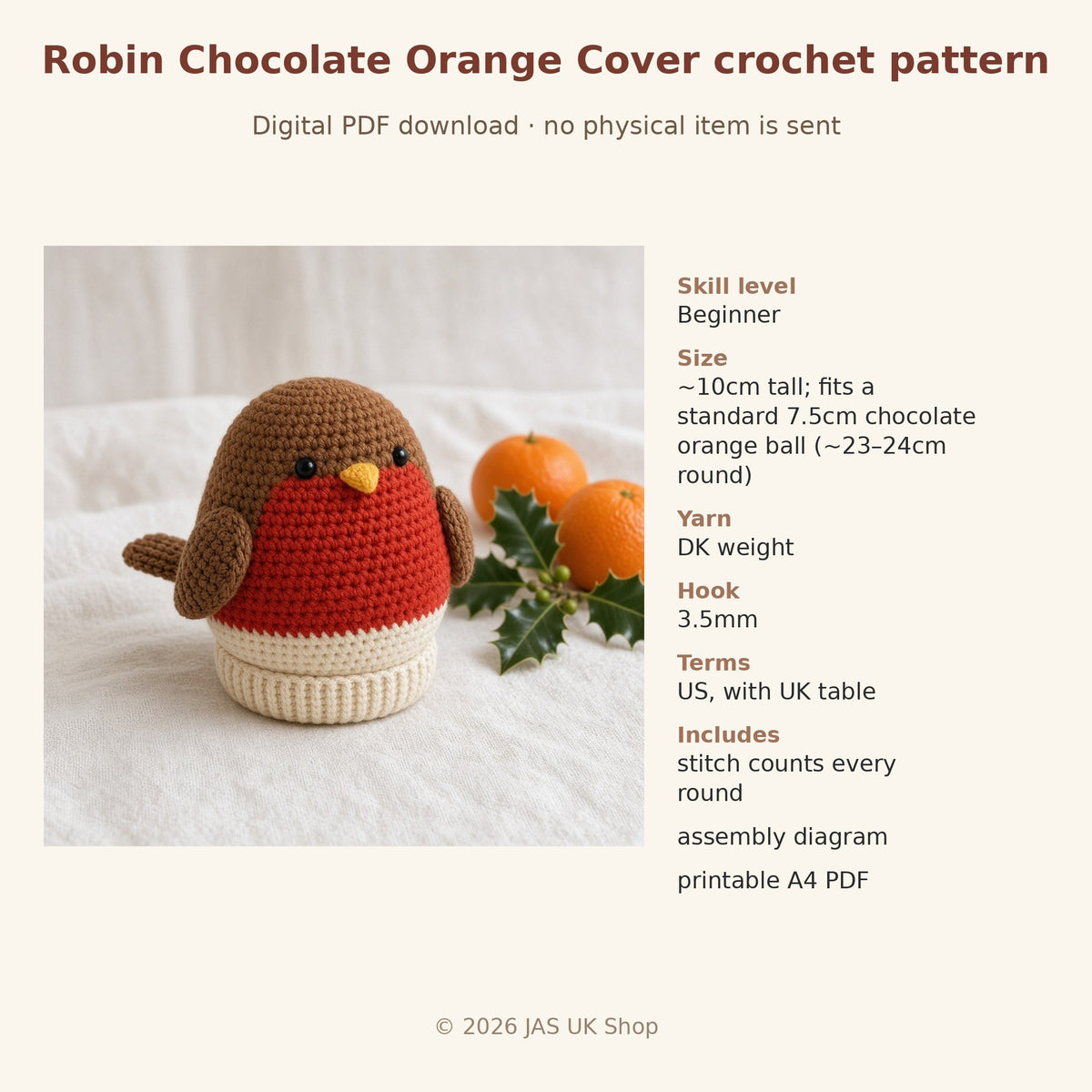 Robin Chocolate Orange Cover, crochet pattern, photo 4