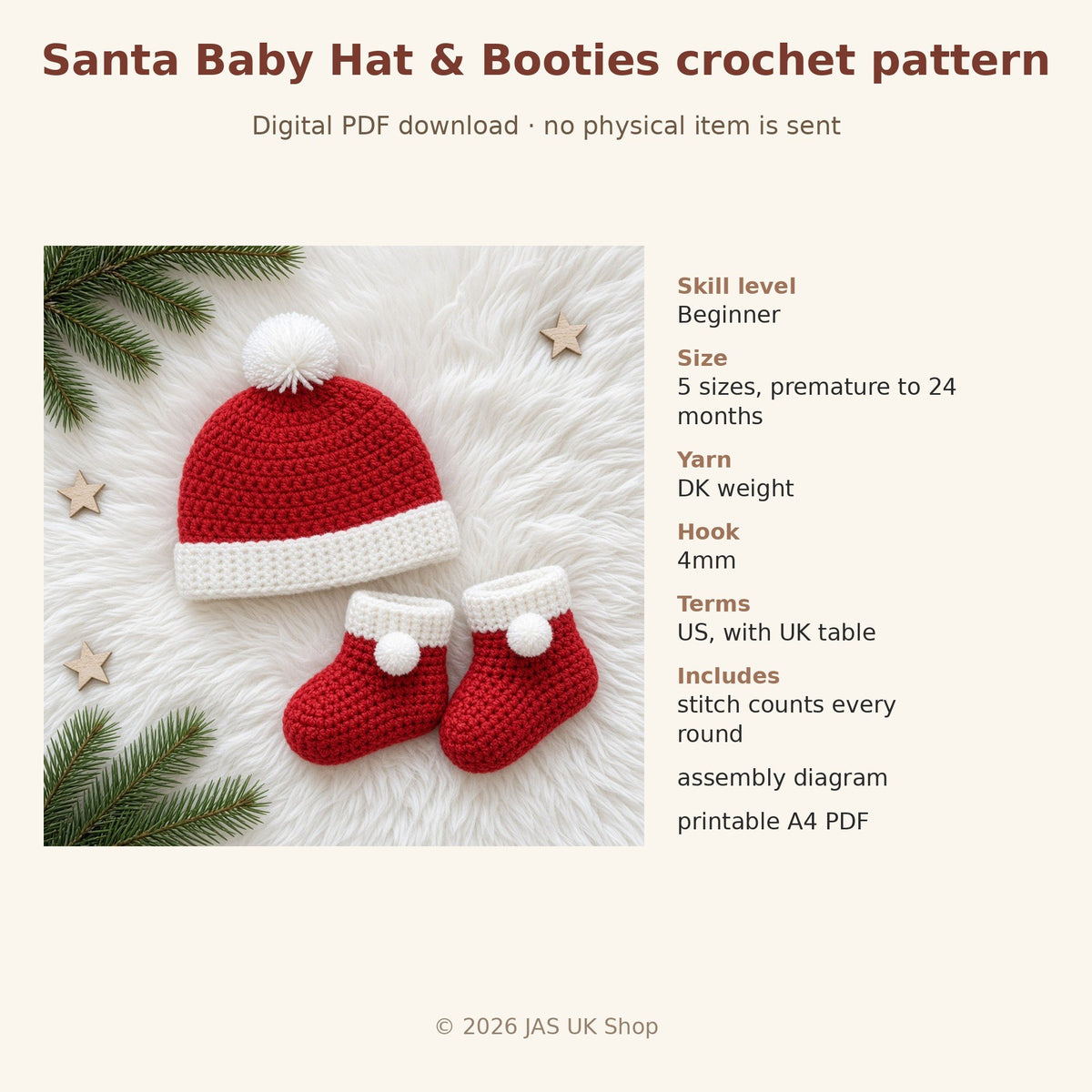 Santa Baby Hat and Booties, crochet pattern, photo 4