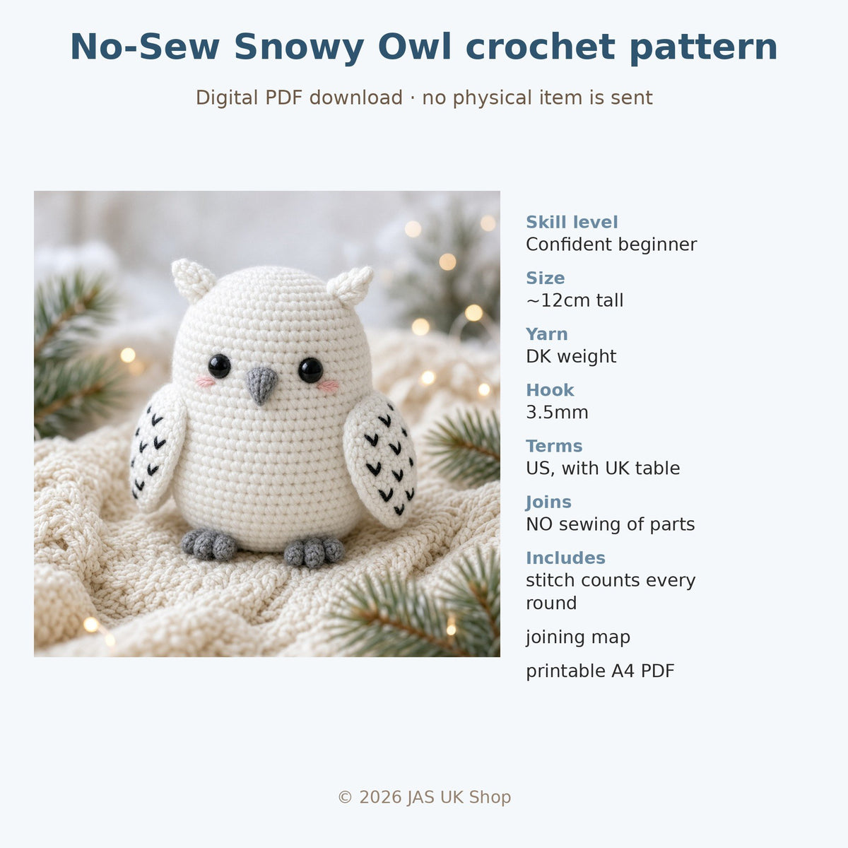 No Sew Snowy Owl, crochet pattern, photo 4