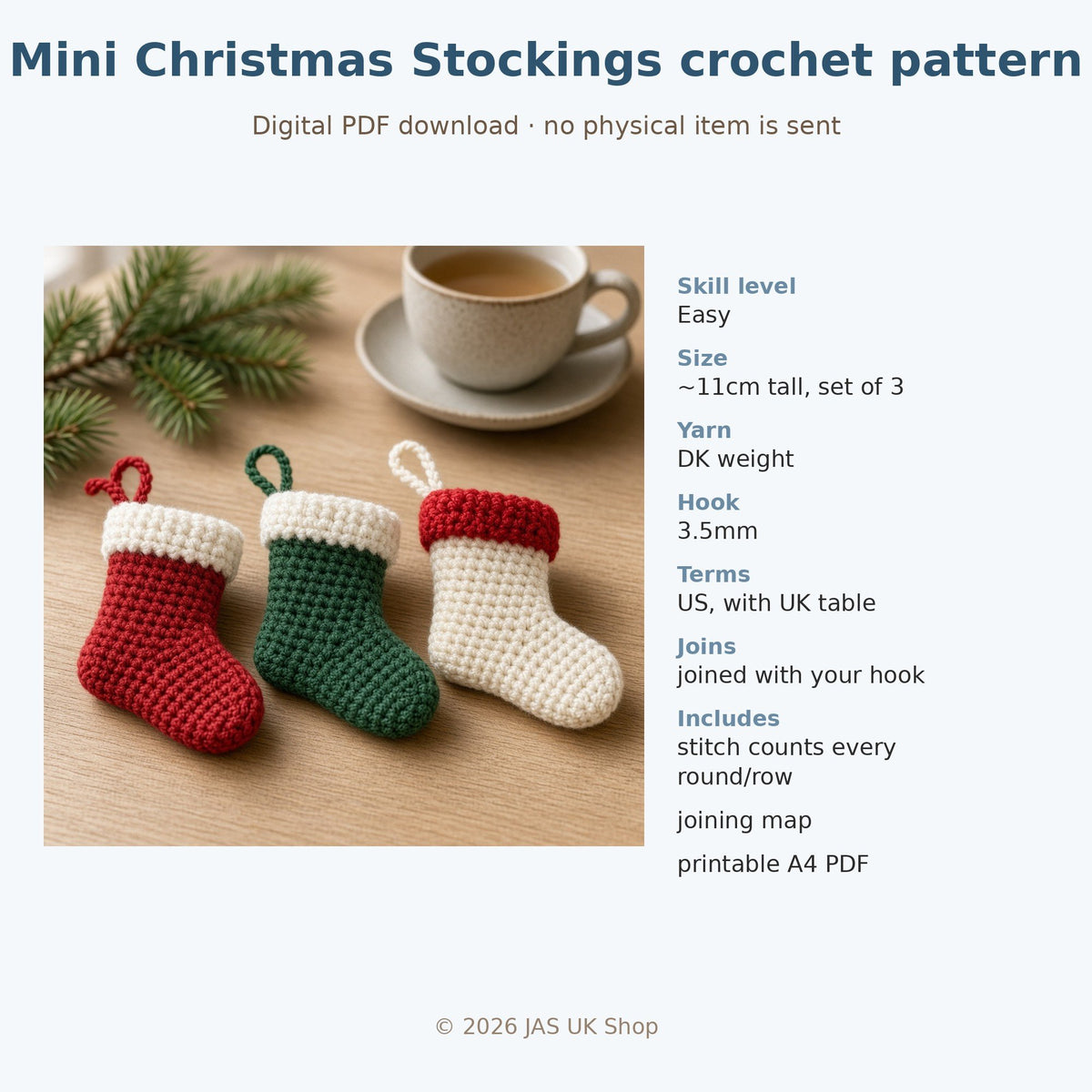 Mini Christmas Stocking, crochet pattern, photo 4