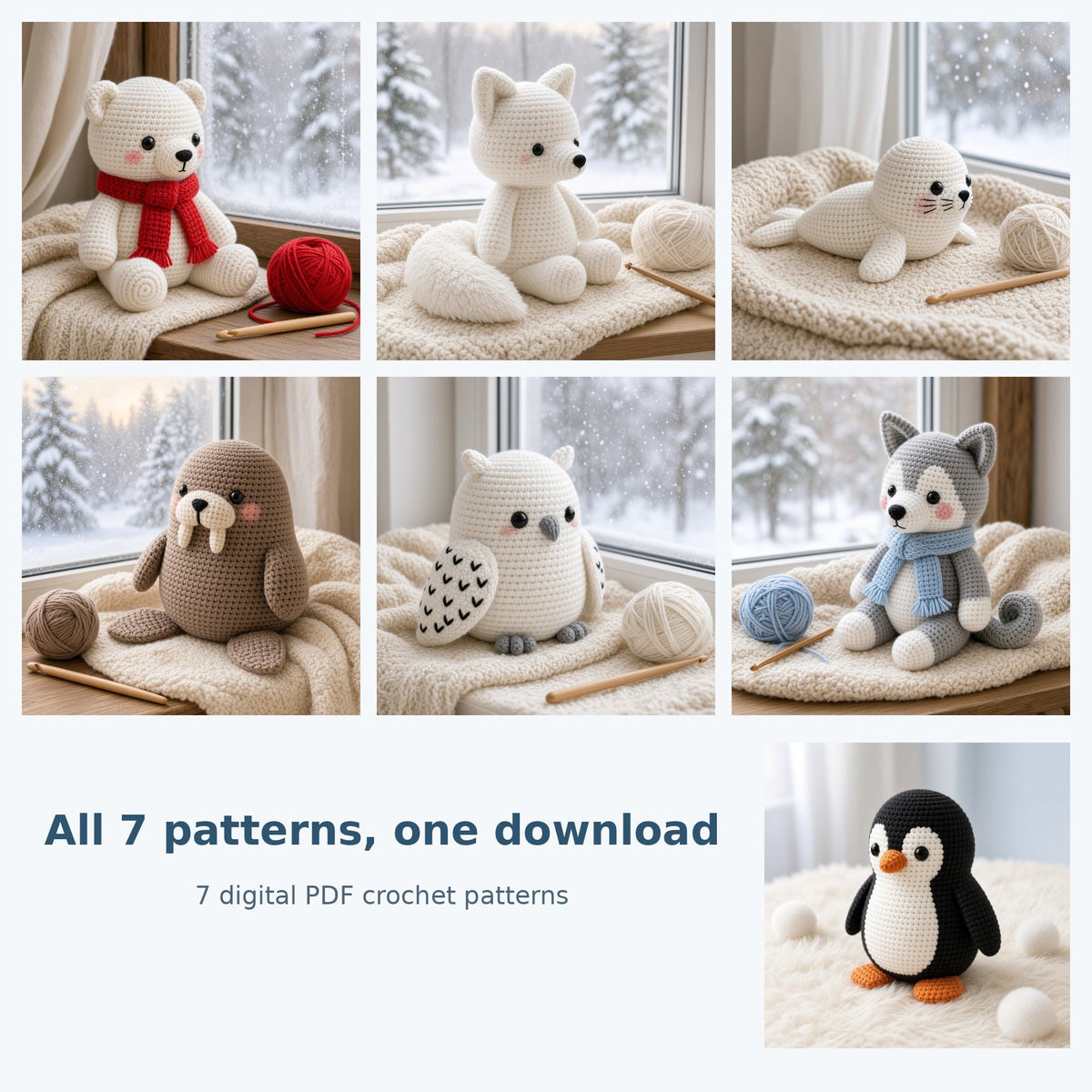 Winter Animals No Sew Crochet Pattern Bundle of 7, photo 2