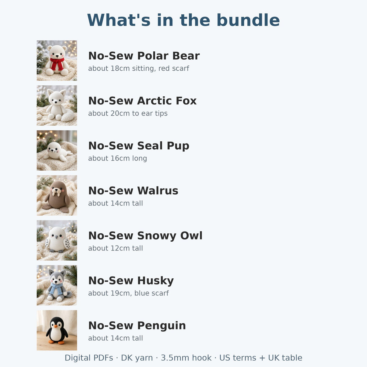 Winter Animals No Sew Crochet Pattern Bundle of 7, photo 4