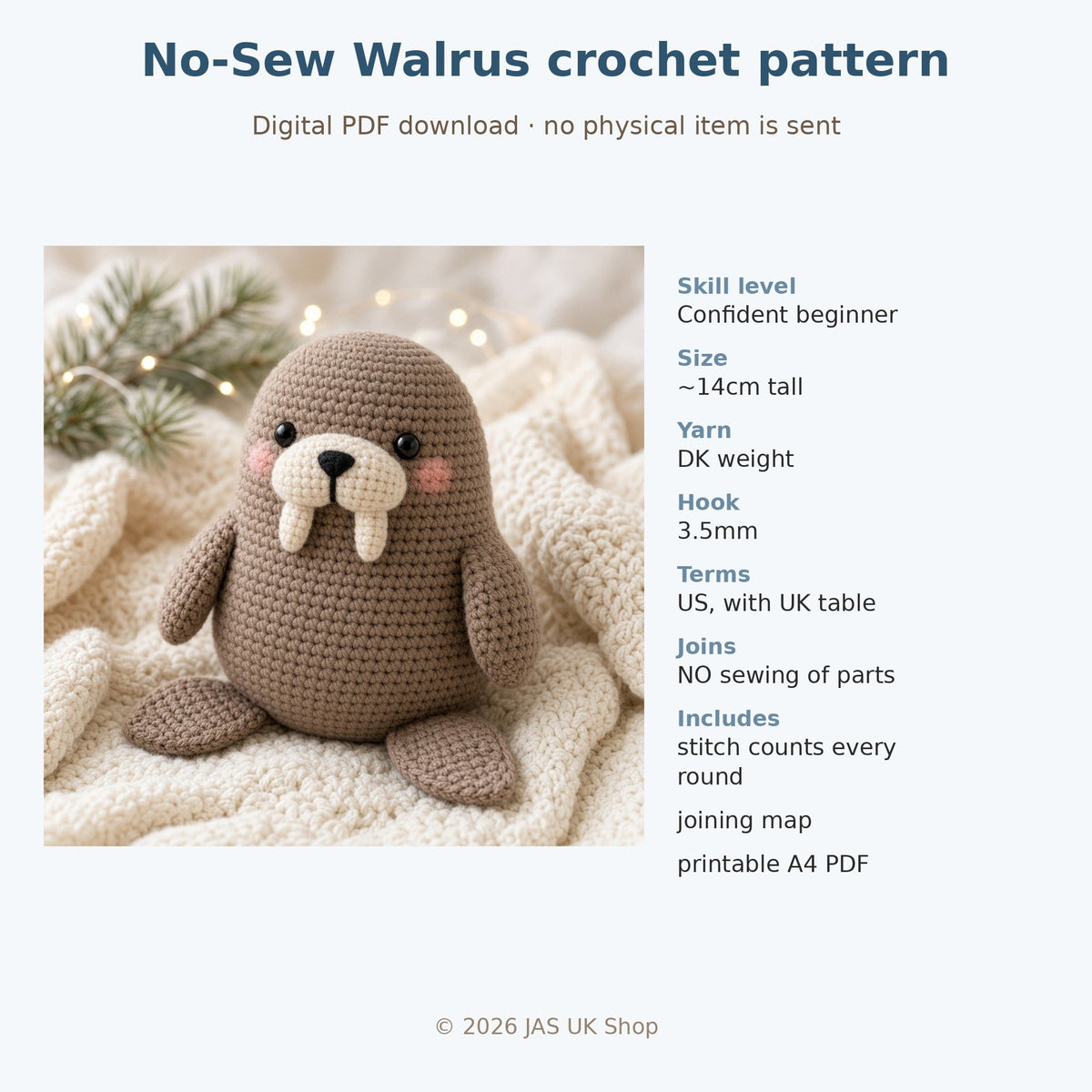 No Sew Walrus, crochet pattern, photo 4