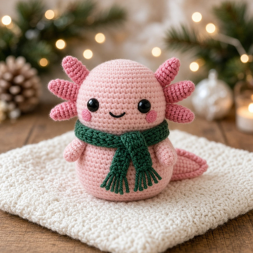Winter Axolotl with Scarf, crochet pattern