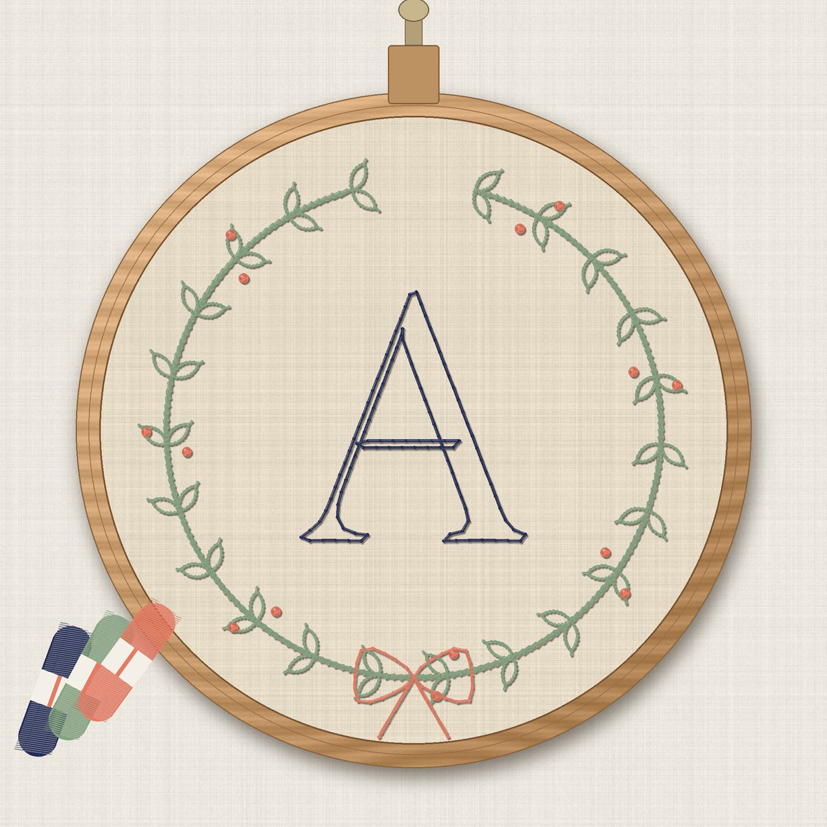 Floral Wreath Monogram Alphabet, embroidery pattern