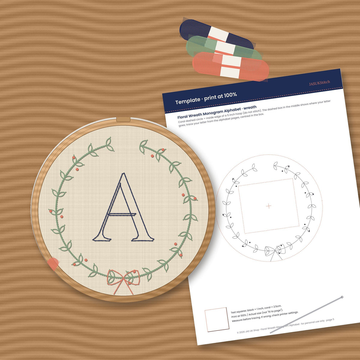 Floral Wreath Monogram Alphabet, embroidery pattern, photo 2