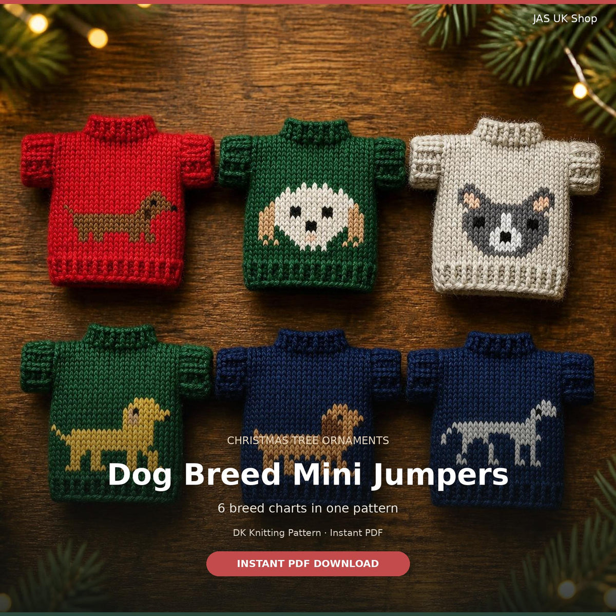 Dog Christmas Jumper Ornaments, knitting pattern