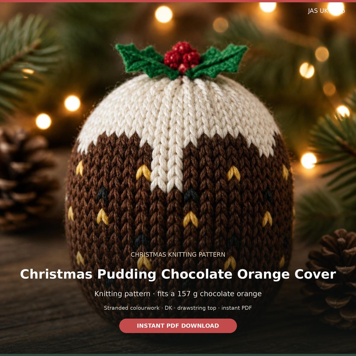 Christmas Pudding Chocolate Orange Cover, knitting pattern