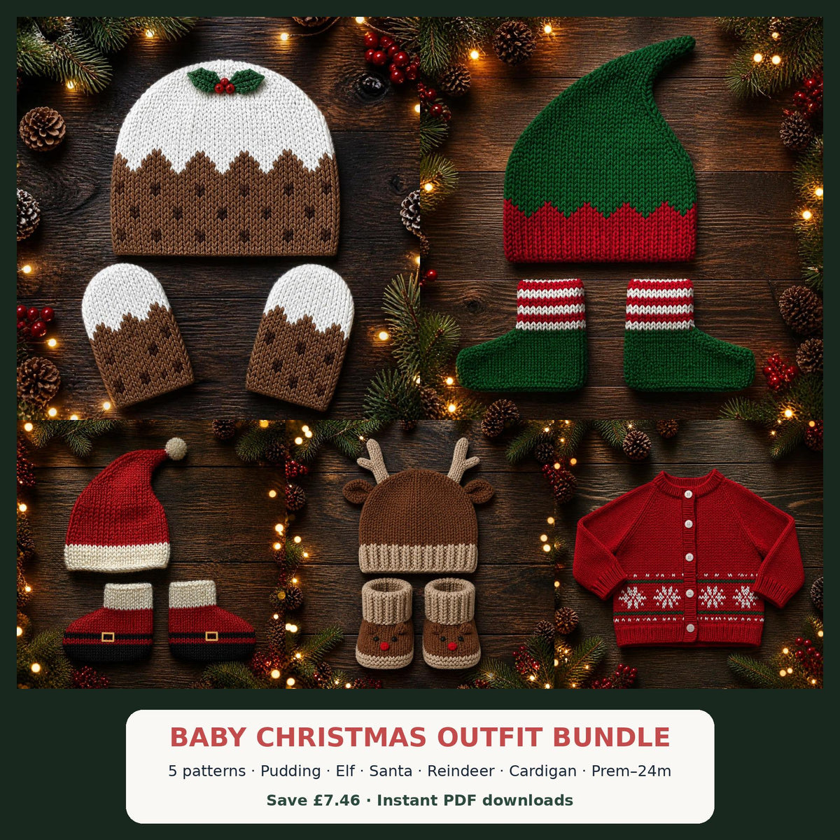 Baby Christmas Outfit Knitting Pattern Bundle
