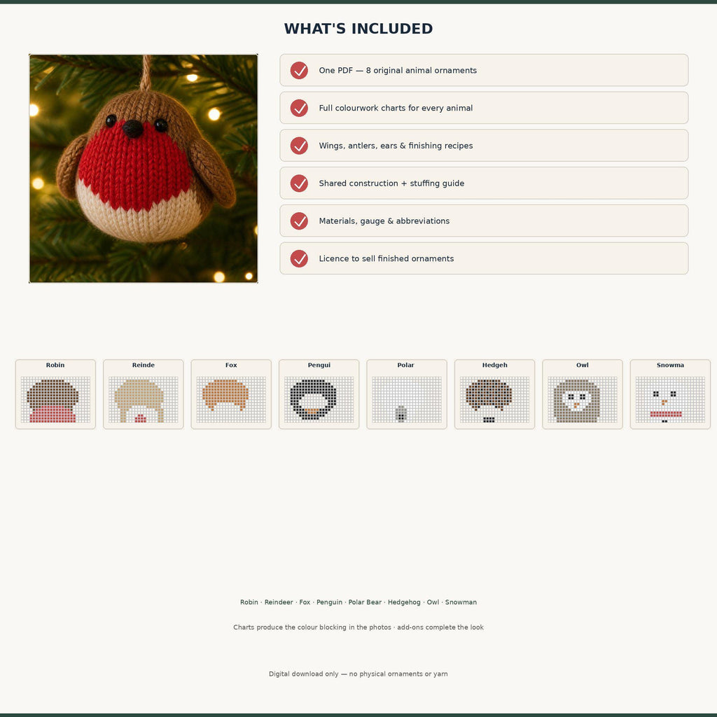 8 Christmas Animal Ornaments, knitting pattern, photo 2