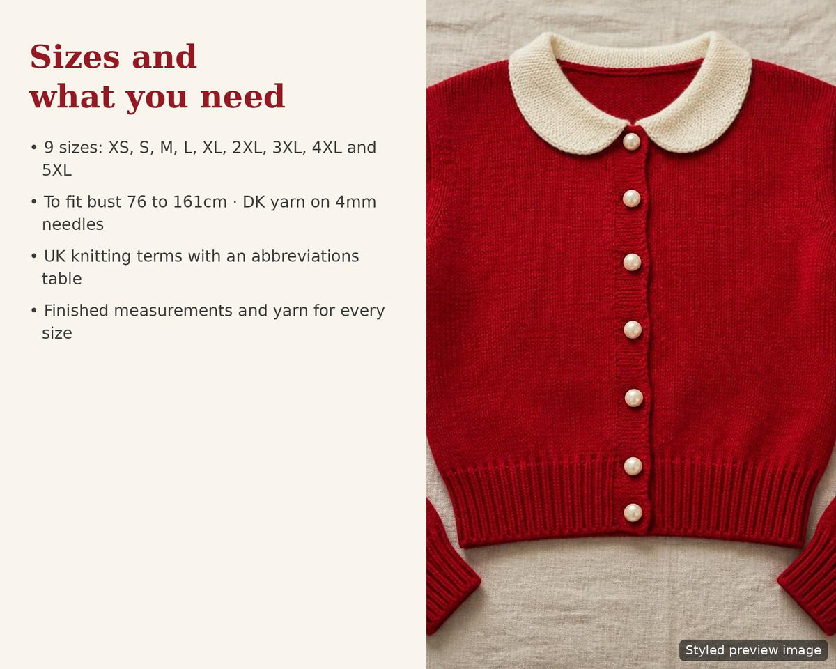 1950s Peter Pan Collar Cardigan, knitting pattern, photo 4