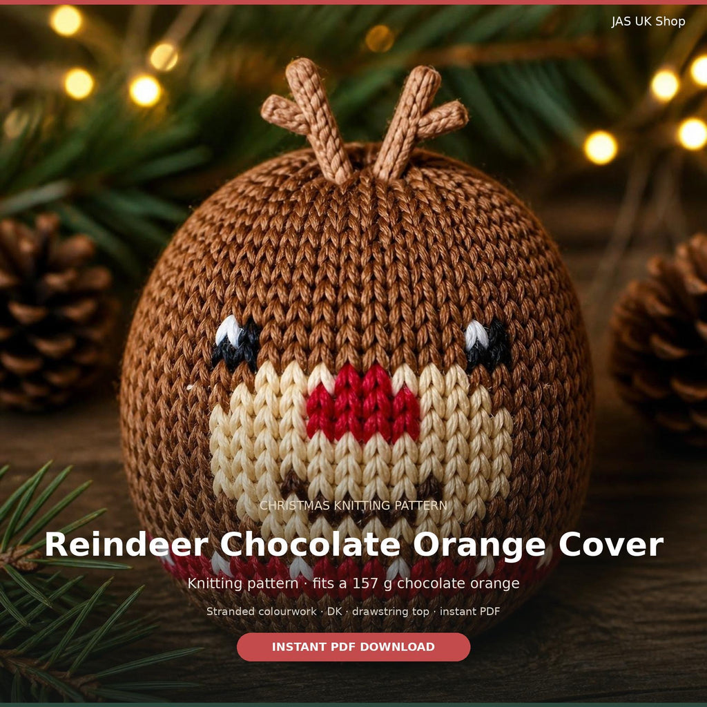 Reindeer Chocolate Orange Cover, knitting pattern