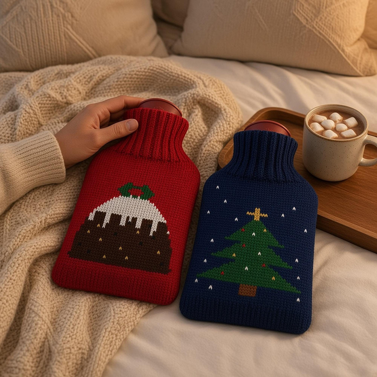 Christmas Hot Water Bottle Cover, knitting pattern