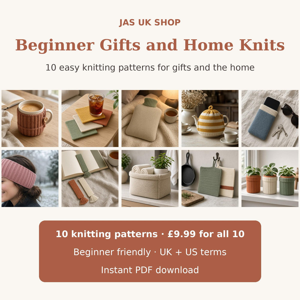 Beginner Knitting Patterns Bundle of 10