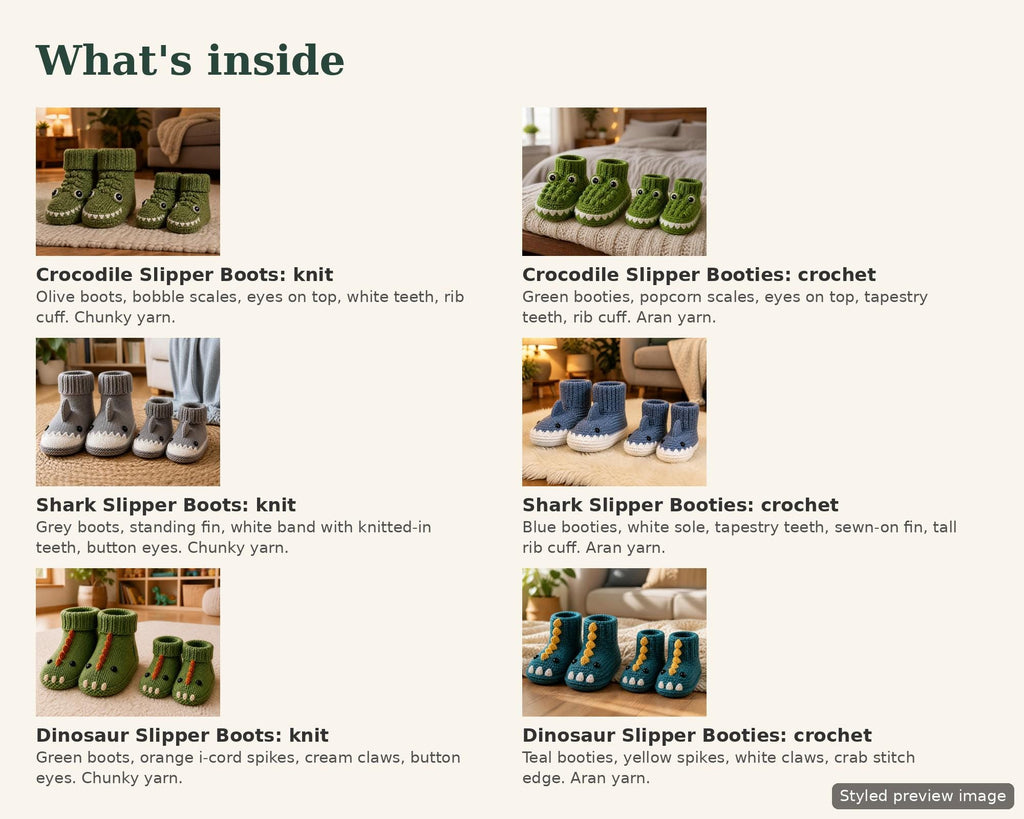 Animal Slipper Pattern Bundle PDF, photo 4