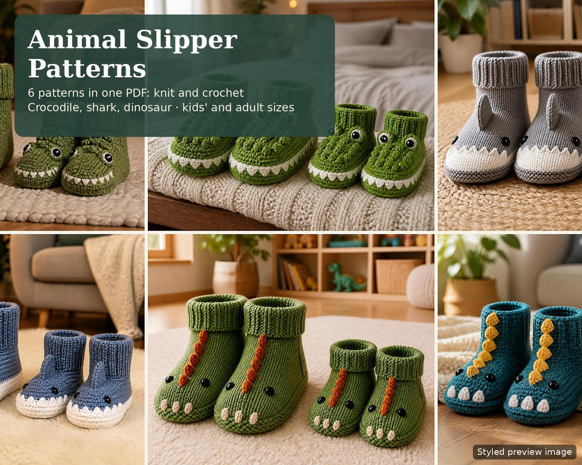 Animal Slipper Pattern Bundle PDF