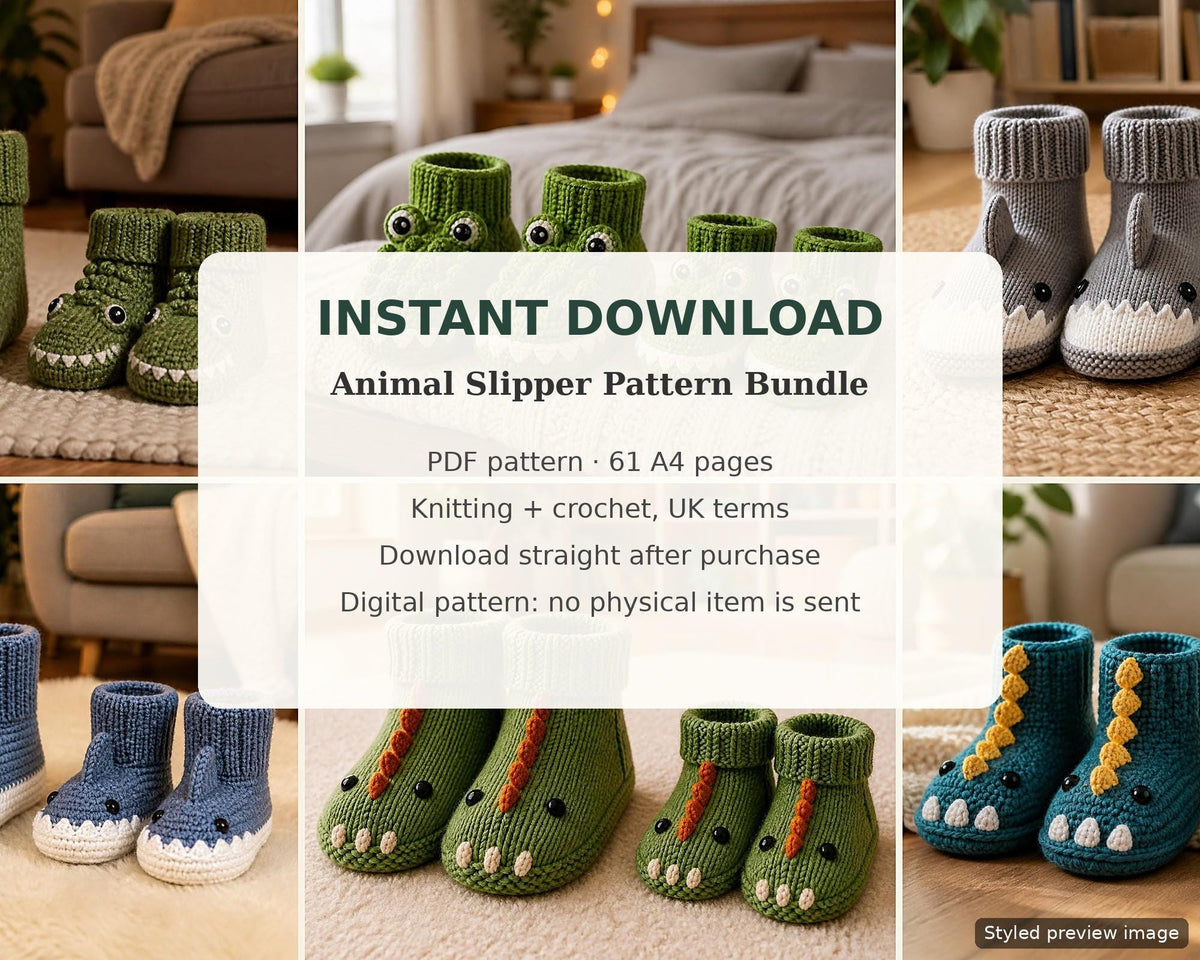 Animal Slipper Pattern Bundle PDF, photo 5