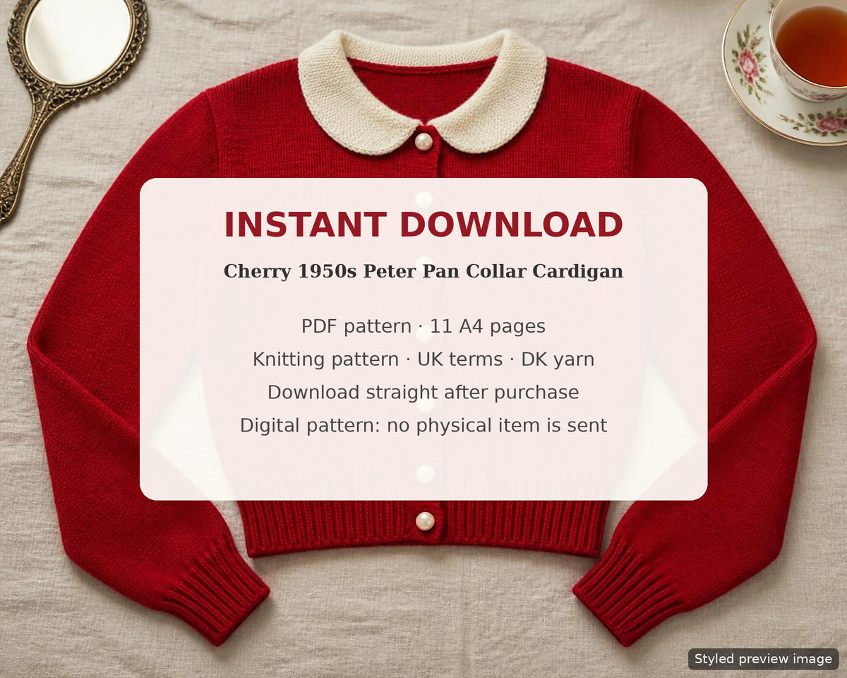 1950s Peter Pan Collar Cardigan, knitting pattern, photo 5