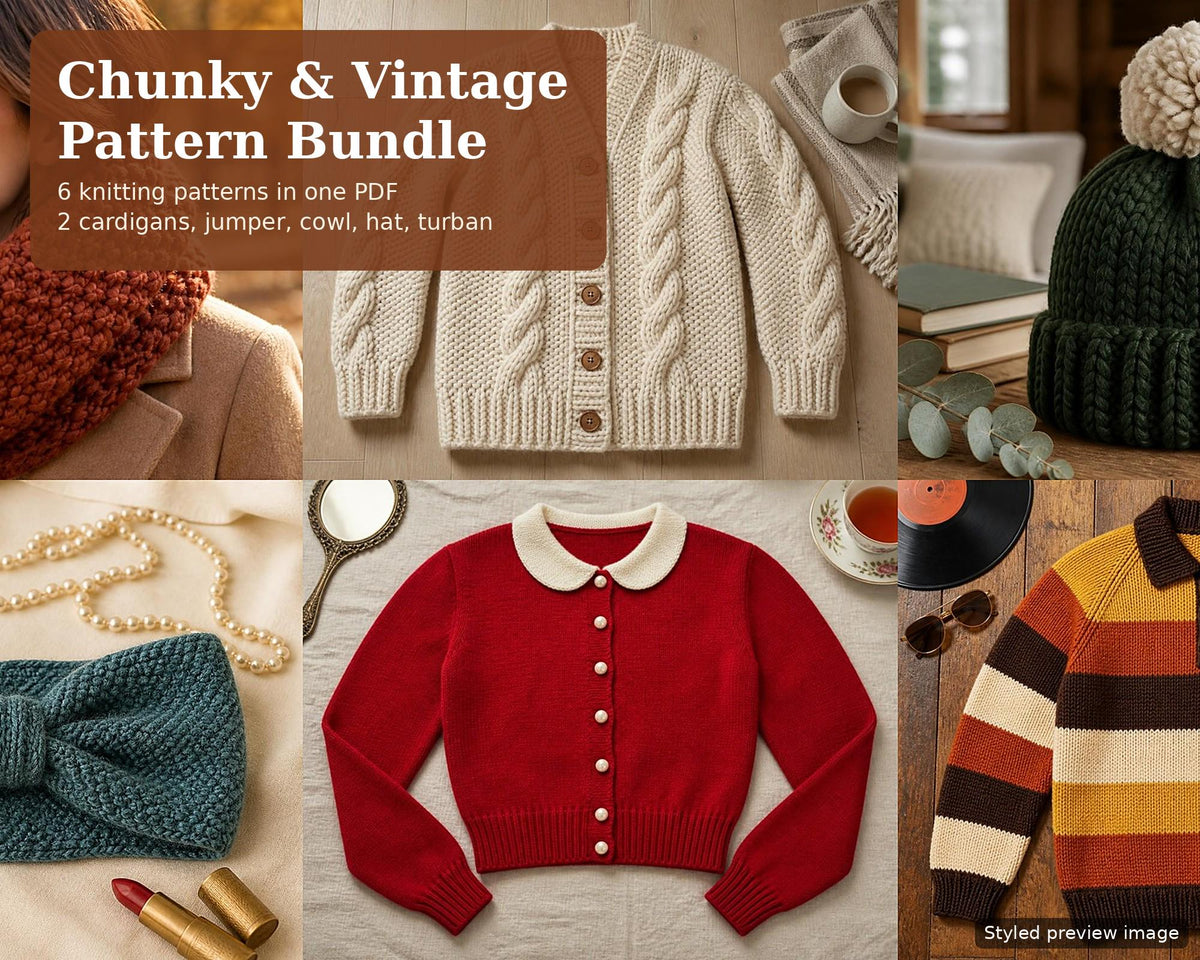 Chunky and Vintage Knitting Pattern Bundle PDF