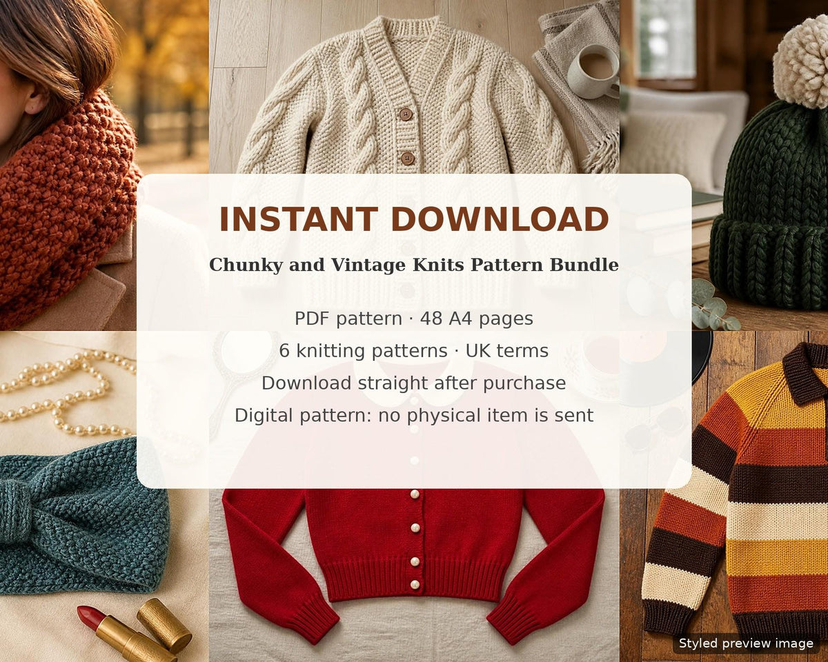 Chunky and Vintage Knitting Pattern Bundle PDF, photo 5