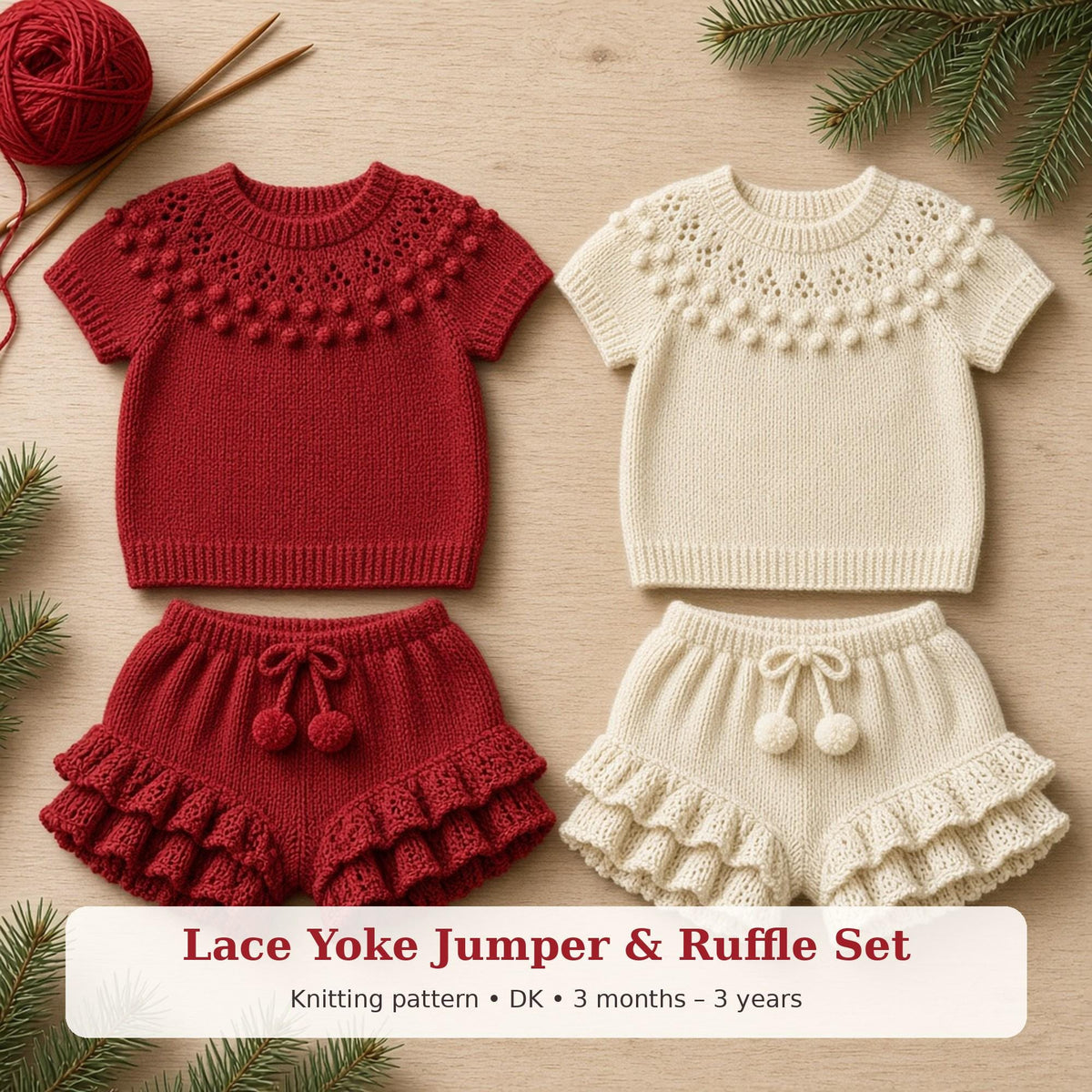 Baby Lace Yoke Jumper & Ruffle Knicker Cover, knitting pattern