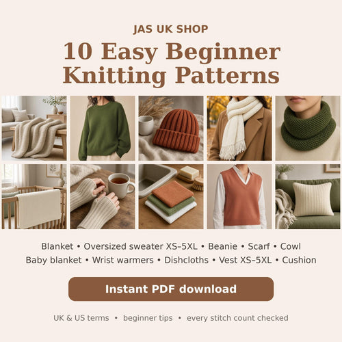 10 Easy Knitting Patterns for Beginners Bundle