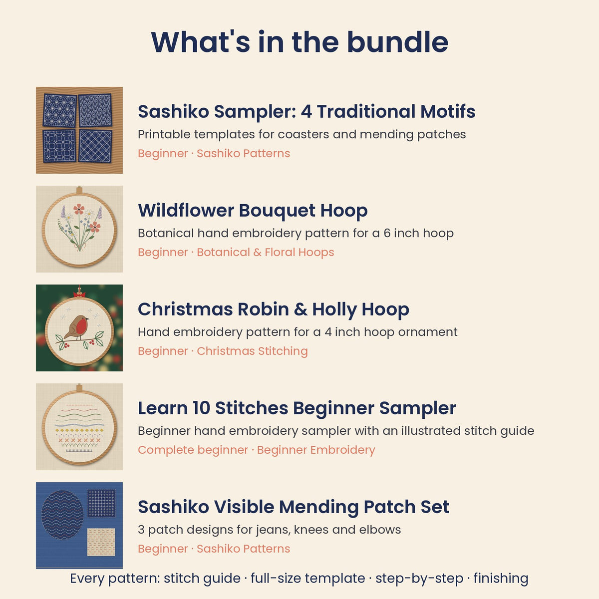 Embroidery and Sashiko Pattern Bundle of 5, photo 4