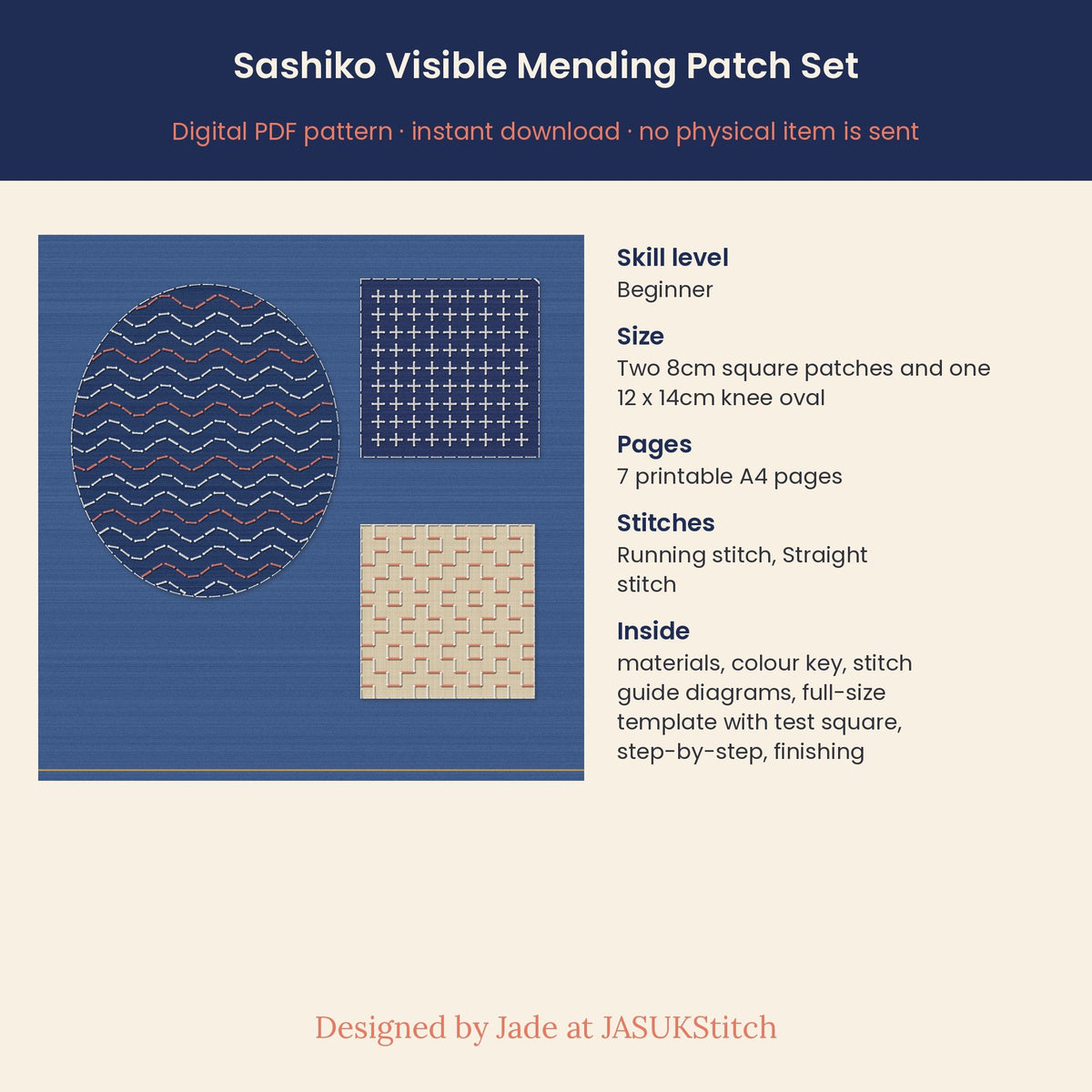 Sashiko Visible Mending Patch, sashiko pattern, photo 4