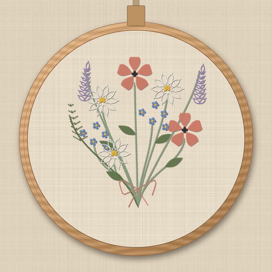 Wildflower bouquet hand embroidery in a hoop