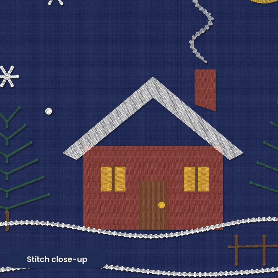 Winter cottage at night hand embroidery hoop, photo 3